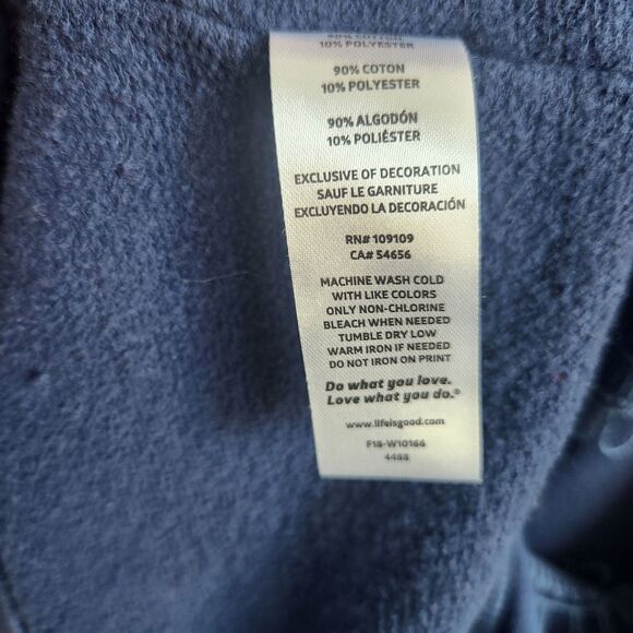 Life Is Good Womens Blue Crewneck Sweatshirt-Raw Seams-AllOverCelestial Print L - Picture 10 of 12